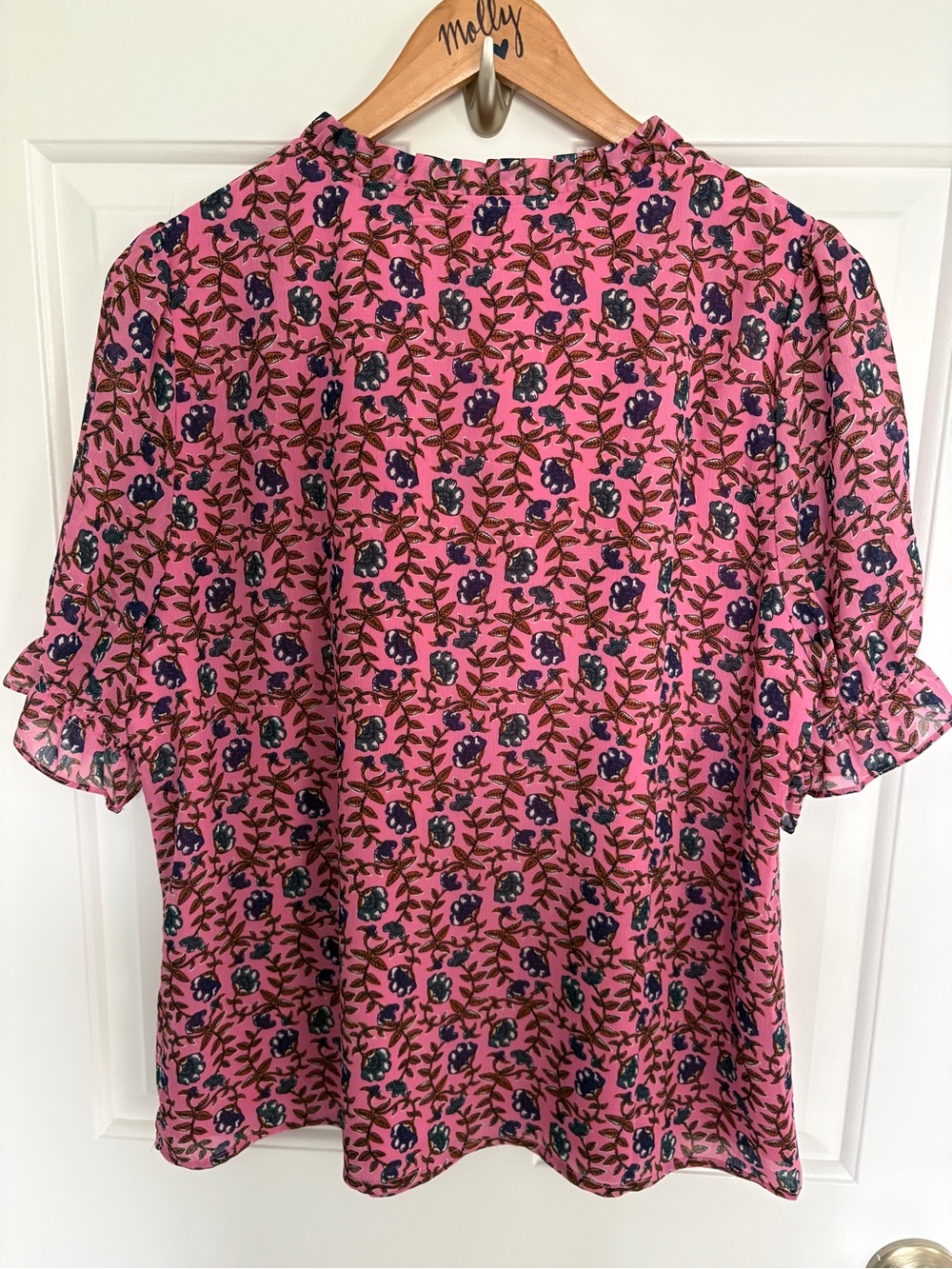 NWT J. Crew L Pink Floral V-Neck Quarter Sleeve Top - Picture 5 of 7